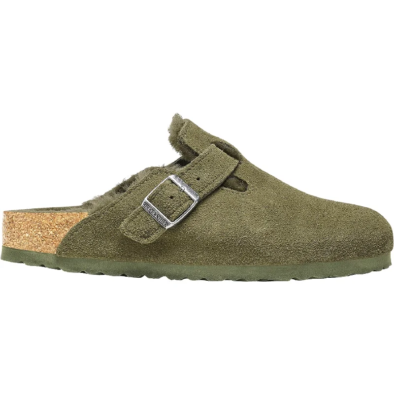 clogs for protection and comfort-Unisex Birkenstock Boston Shearling Thyme Suede