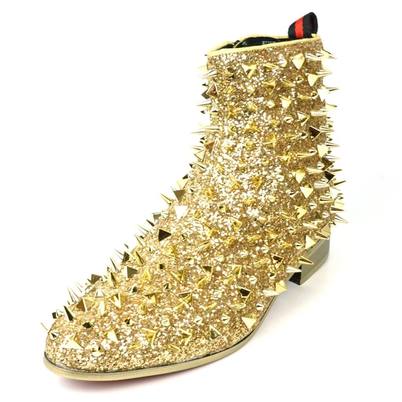 Boots artist chic-Fiesso FI-7527 Gold Glitter Gold Spikes Encore Boots