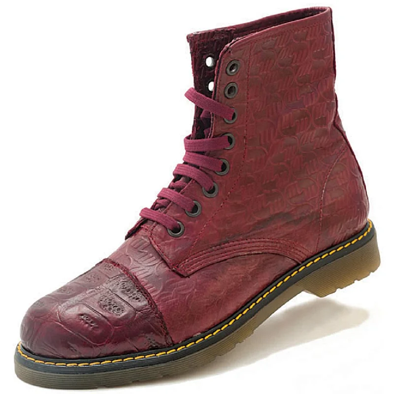 Boots designer label-Mauri Tempo M761 Burgundy Genuine Baby Crocodile/Embossed Nappa Calfskin Lace Up Boots