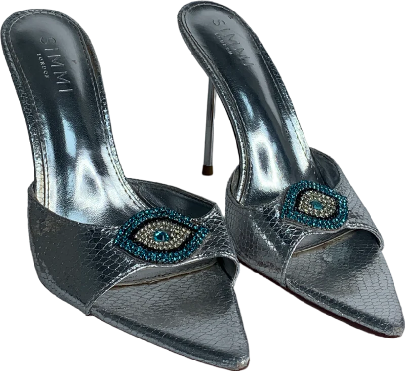 SIMMI Grey Silver Diamante Heels UK 5 EU 38 👠