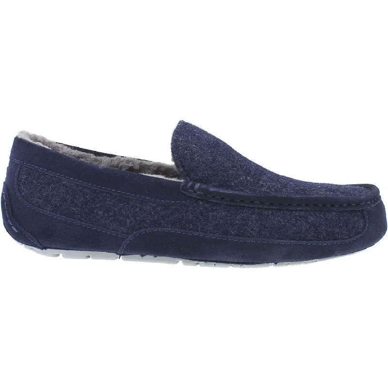 Fur Slippers-Comfortable slippers for indoor relaxation-Men's UGG Ascot Wool Dark Sapphire Wool/Suede