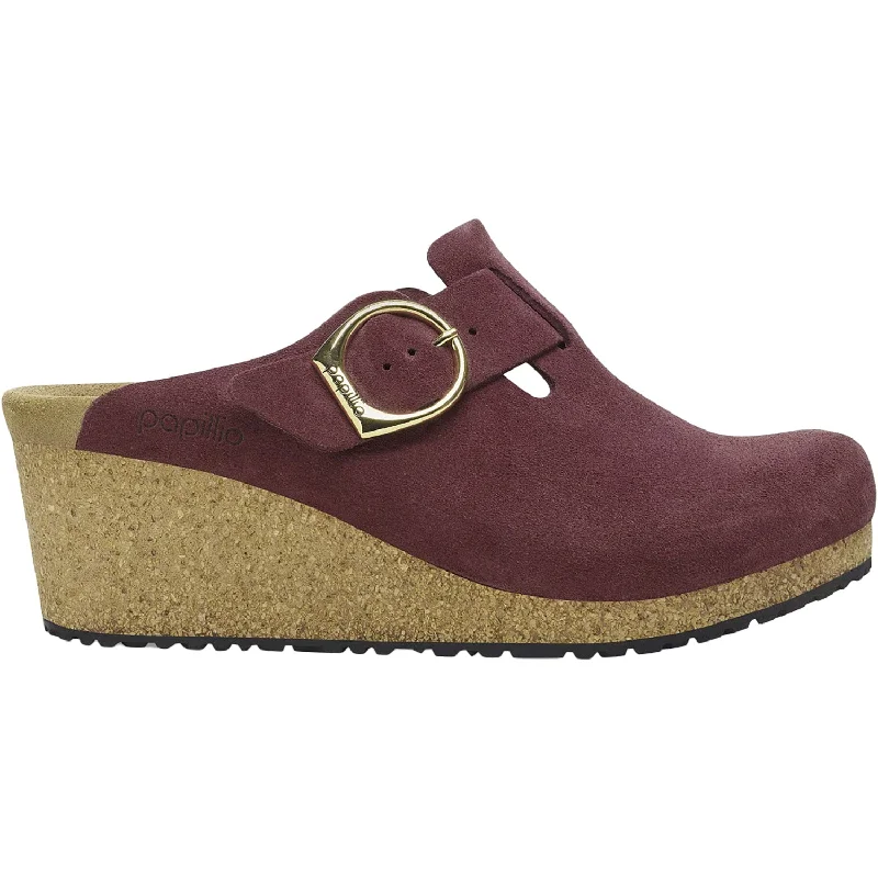 clogs for walking comfort-Women's Birkenstock Papillio Fanny Berry Crush Suede