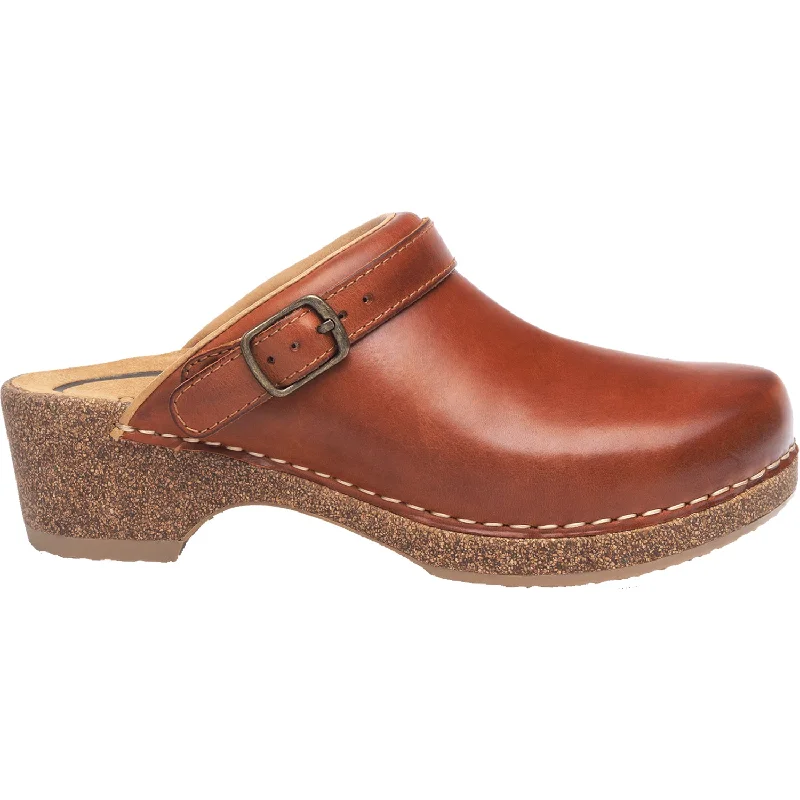 clogs with memory foam for extra comfort-Women's Aetrex Beckie Cognac Leather