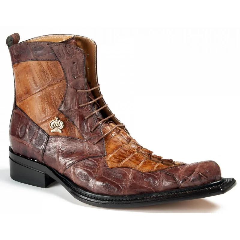 Boots festival wear-Mauri Raffaello 42742 Sport Rust/Brandy Genuine Baby Crocodile Hand Painted/Hornback Crocodile Tail Boots