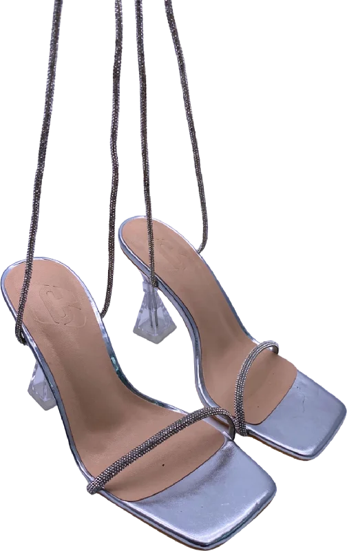 Cape Robbin Silver Strappy Mule Heels UK Size 4