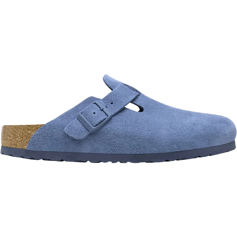 stylish clogs for outdoor wear-Unisex Birkenstock Boston Soft Footbed Elemental Blue Suede