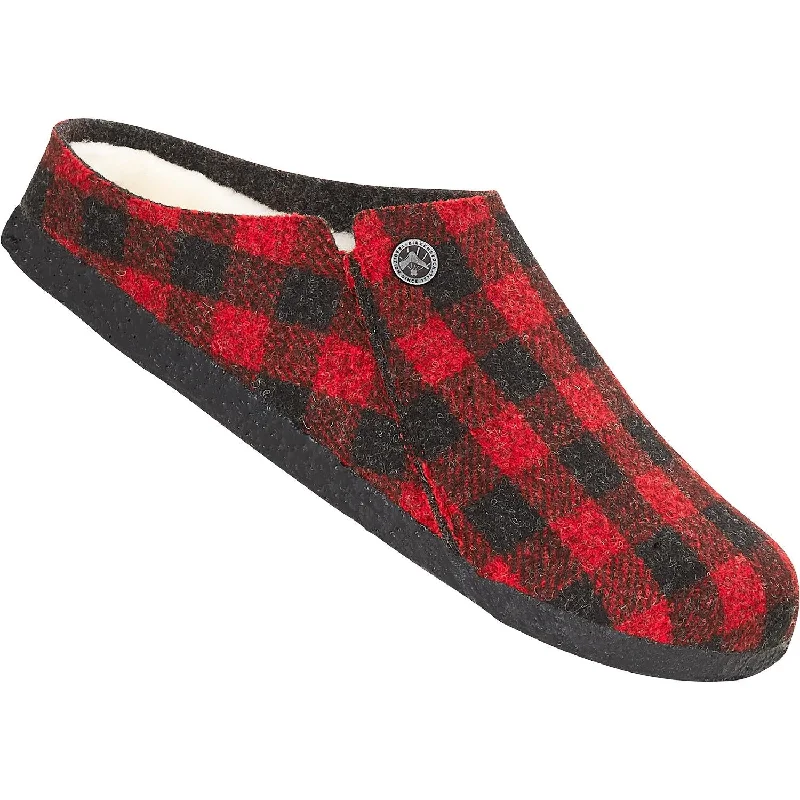 Outdoor Slippers-Warm slippers for cold nights indoors-Women's Birkenstock Zermatt Plaid Red/Natural Wool