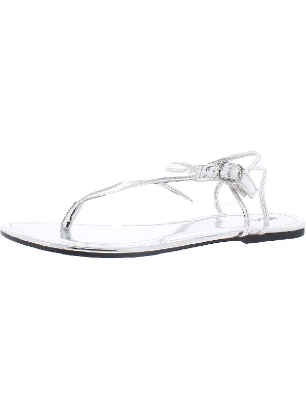 Sandals for Cushioning-Sandals for vacation with soft cushioning-Slate Womens Metallic Ankle Strap Flat Sandals