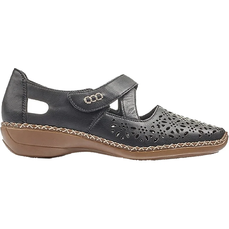 Casual Shoes with mild weather-Stylish-casual-shoes-for-weekend-activities-Women's Rieker 413J0-00 Doris J0 Black Leather