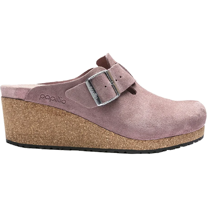 clogs with supportive arch-Women's Birkenstock Papillio Fanny Lavender Blush Suede