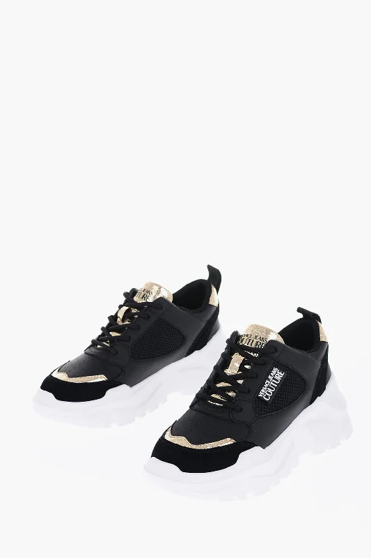 Athletic Shoes for kids-Brown Mules & Clogs-Comfortable athletic shoes for cycling outdoors-Versace JEANS COUTURE Leather SPEEDTRACK Sneakers with Golden Detail