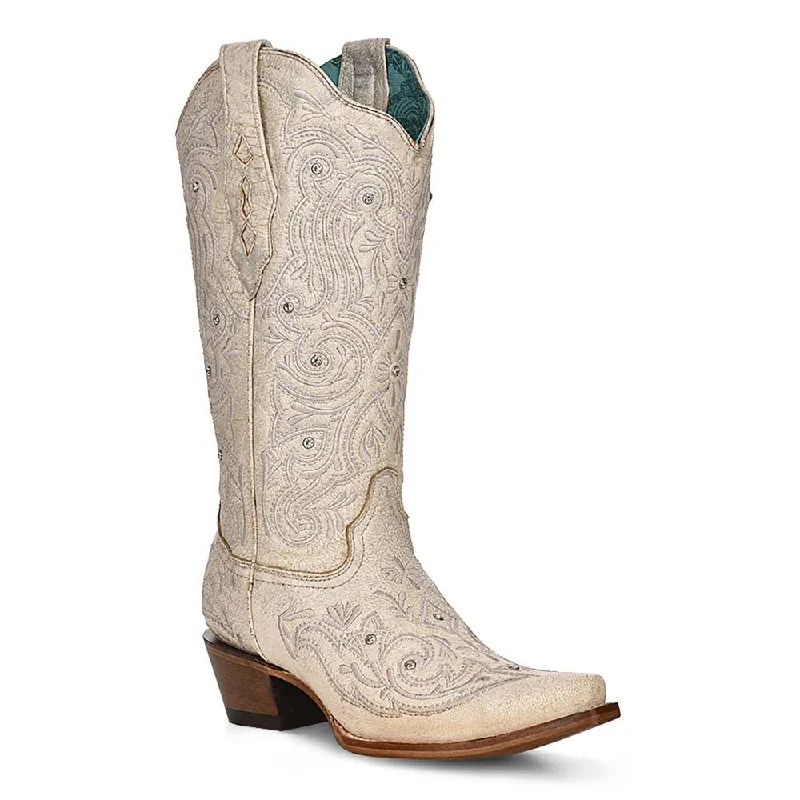 Boots distressed look-Corral Women's Snip Toe Embroidery & Crystal Boots