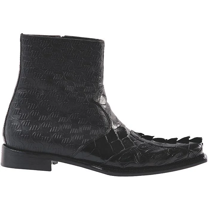 Boots pop culture-Mauri Excelsior 44167 Black Genuine Hornback Crocodile/Alligator/Nappa Embossed Boots