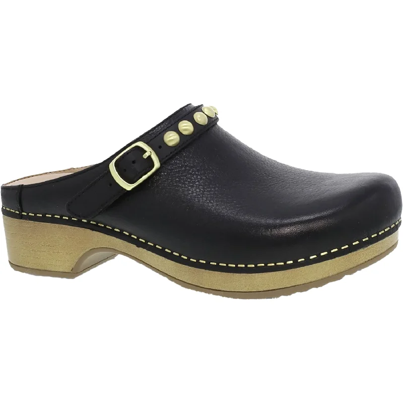 classic clogs for professional style-Women's Dansko Britton Black Tumbled Leather