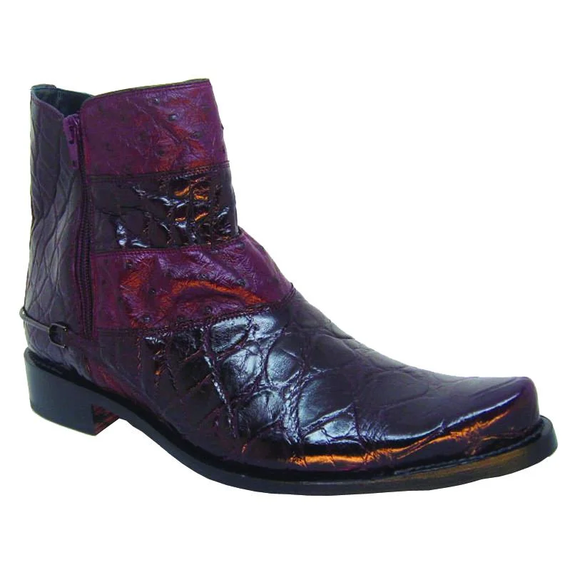 Boots porch step-Mauri 2906 Ruby Red Genuine Ostrich/Body Alligator Boots