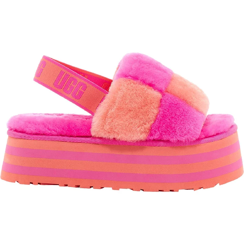 Slip-On Slippers-Cozy slippers for chilly mornings indoors-Women's UGG Disco Checker Slide Vibrant Coral/Rock Rose Sheepskin