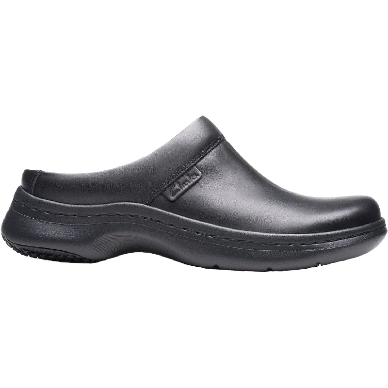 stylish clogs with heel support-Women's Clarks Pro Clog Black Leather