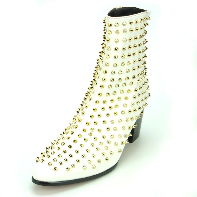 Boots mid calf-Fiesso FI-7142 White Gold Boots