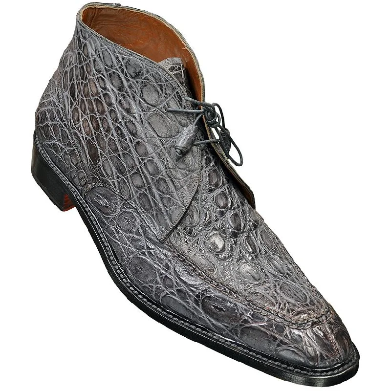 Boots actor wardrobe-Mauri 1169 Artisan Medium Grey Flanks Crocodile Hand Painted Leather Boots