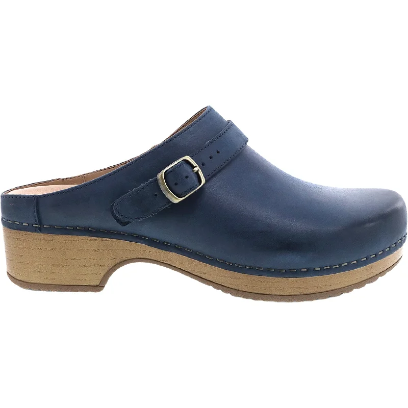 comfortable clogs for weekend wear-Women's Dansko Berry Navy Burnished Full Grain Leather