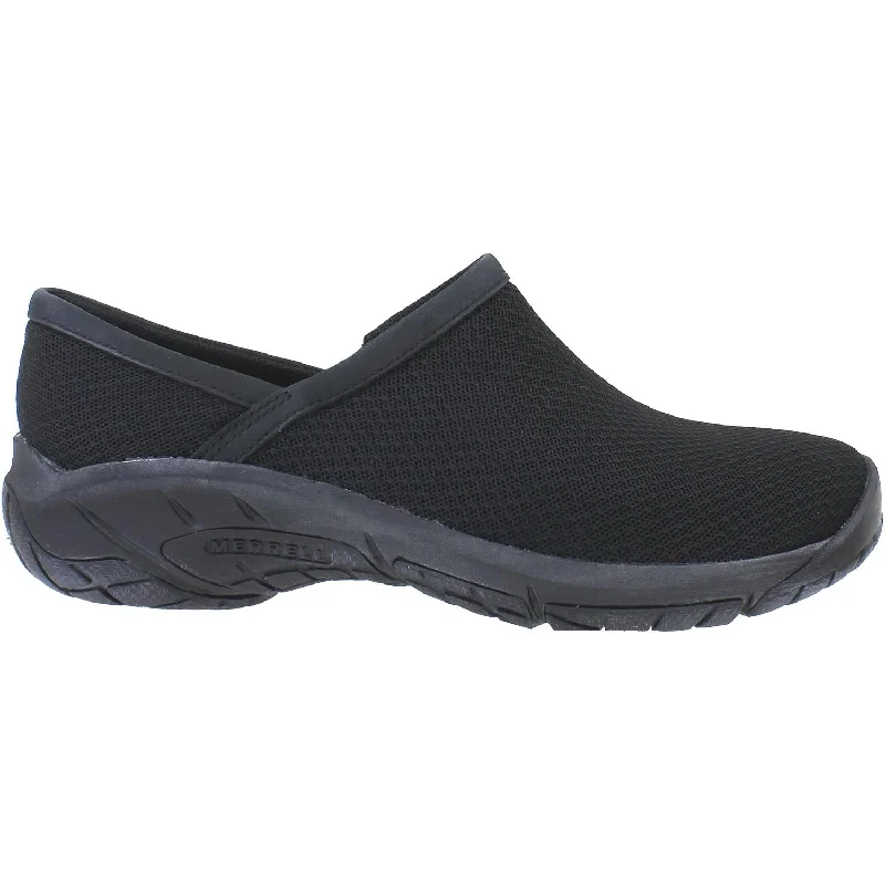 mules with ankle strap-Women's Merrell Encore Breeze Moc Black Mesh/Leather