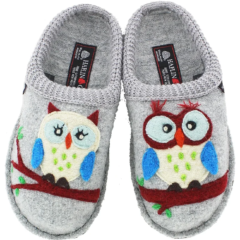 Cooling Slippers-Plush slippers for a comfortable evening-Women's Haflinger Olivia Owl Silver Grey Wool