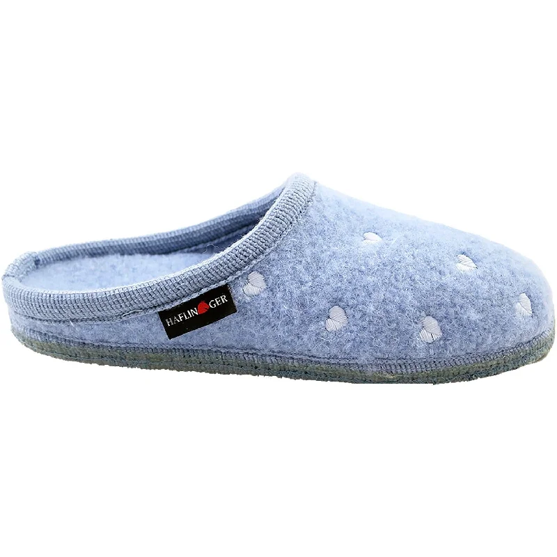 Home Slippers-Plush slippers for ultimate foot comfort-Women's Haflinger Hearts Powder Blue Wool